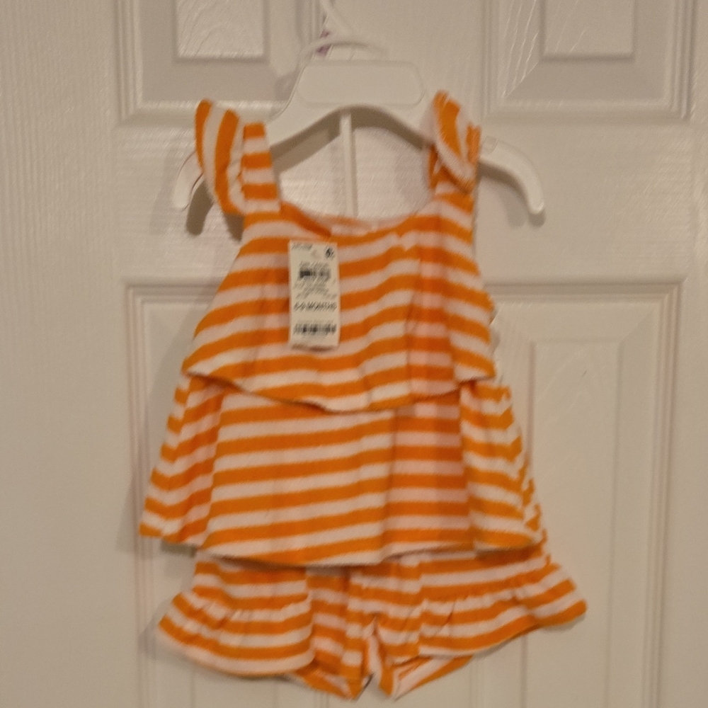 First Impressions,Size 6-9months, Orange& White Stripes